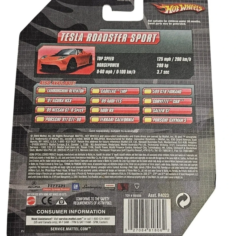 Hot Wheels Speed Machines Tesla Roadster Sport Orange Die-Cast 1:64 R8508 2010